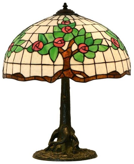 American Leaded Glass Floral Table Lamp