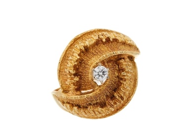 An 18ct gold diamond single-stone textured dress ring, diamo...