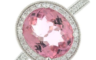 An 18ct gold pink tourmaline and diamond cluster ring.