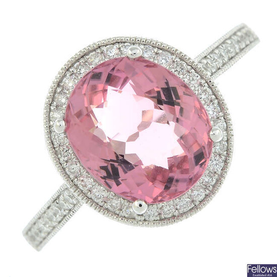 An 18ct gold pink tourmaline and diamond cluster ring.