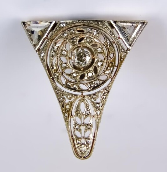 An Early 20th Century Triangular Diamond Clip, white metal,...