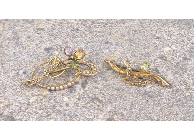 An Edwardian 9ct gold, peridot, amethyst, citrine and seed p...