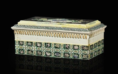 An unusual Chinese famille noire rectangular porcelain stand or cover 黑彩瓷