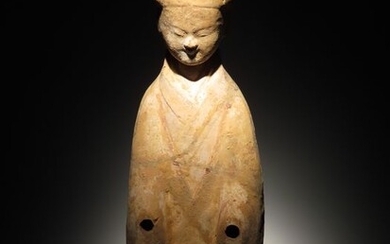 Ancient Chinese Pottery Figure of a tomb servant. H. 50.5 cm. HanDynasty, Circa 206 BC - 220 AD