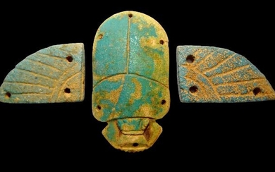 Ancient Egyptian Faience - glazed scarab with wings - Late period