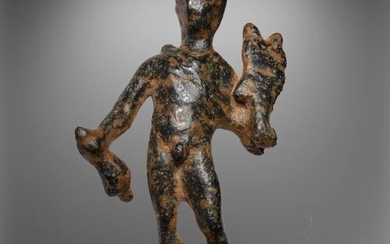 Ancient Roman Bronze Figurine of Mercury (Hermes), wearing winged hat-Petasus&Purse (as God of Merchants&Trade)& Caduceus