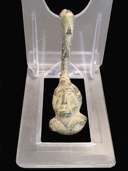 Ancient Roman Bronze Handle with face - 6×1×6 cm - (1)