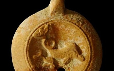 Ancient Roman Ceramic Large oil lamp decorated with a dolphin and its baby