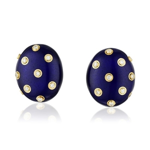 Andrew Clunn Blue Enamel and Diamond Earclips