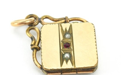 Antique 19th C Gold Garnet & Pearl Locket