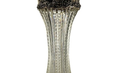 Antique American Cut Crystal And Sterling Silver Vase