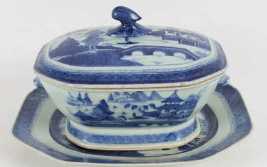 Antique Chinese Blue and White Tureen and Platter