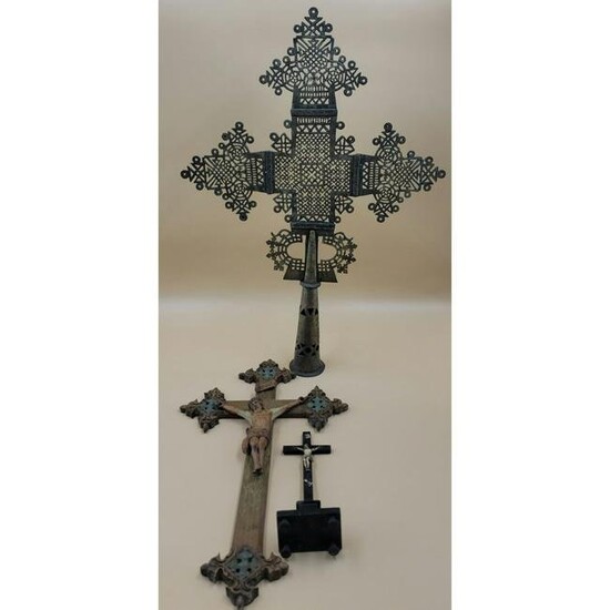 Antique Ethiopian Processional Coptic Cross Plus 2 Cruc