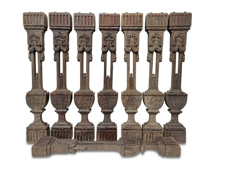 Antique European set of 8 carved wood ornaments