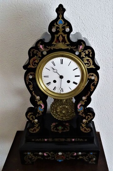 Antique Inlaid Columns Clock - Brass, Bronze, Enamel, Ormolu, Wood, Rosewood - 19th century