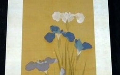Antique Japanese Painting Scroll Iris Sakai Hoitsu