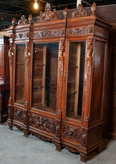 Antique Ornate Wooden Cabinet W/High Relief Figures