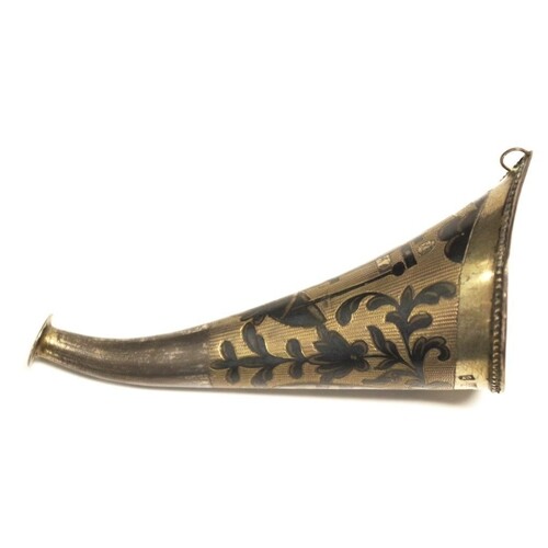 Antique Russian silver & niello hearing trumpet extensive ni...