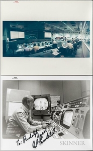Apollo 15, Mission Control, Two Photographs, Including a Signed Photograph of Edward Fendell. Color 8 x 10 in. photograph, landscape fo
