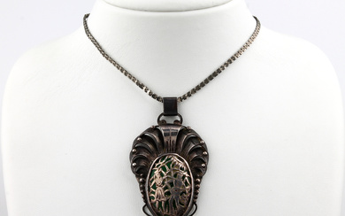 Art Nouveau plique-a-jour enamel-pendant , silver 900, probably german approx....