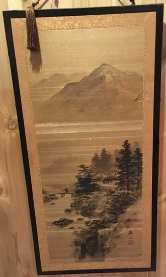 Asian Ink Watercolor Scroll Painting