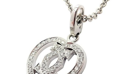 Authentic! Cartier Double C Heart 18k White Gold Diamond Pendant Necklace