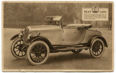 BEAN. A group of 9 postcards and 7 photographs of Bean motorcars, including 1 printed advertising po