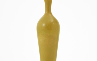 BERNDT FRIBERG. Vase, yellow harp fur glaze, stoneware, signed, Gustavsberg.