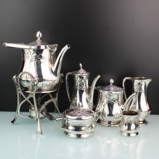 BMF - Art Nouveau silver plated 6 piece tea coffee set