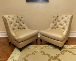 Baker - Tufted Upholstered Chairs - Pair
