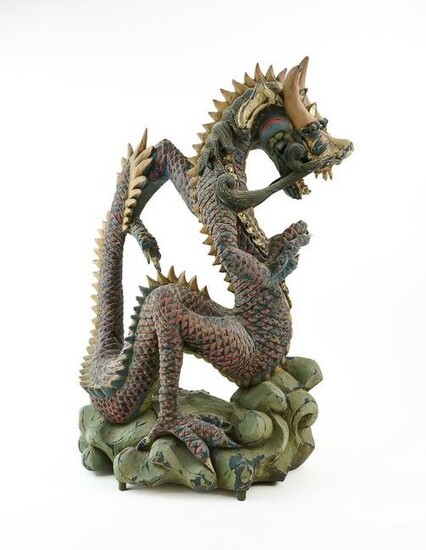 Balinese Carved Teak Dragon Figure