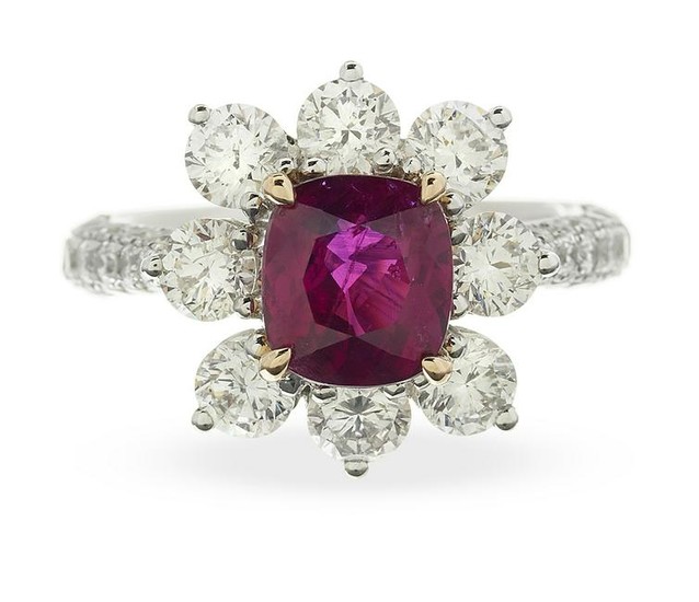 Beautiful Natural Burmese Ruby and Diamond Ring