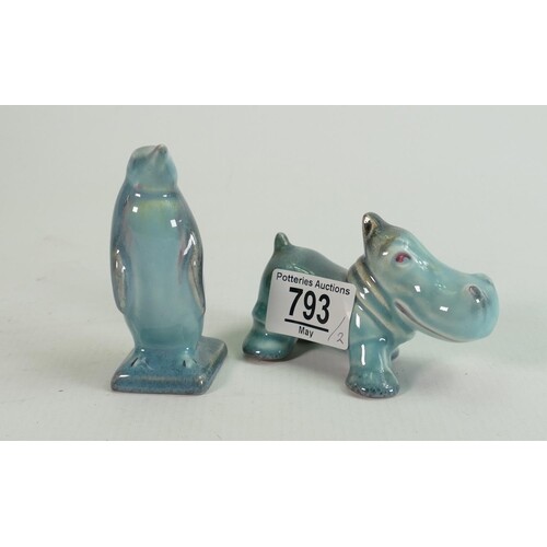 Beswick blue gloss models: of a baby hippo and Penguin chick...