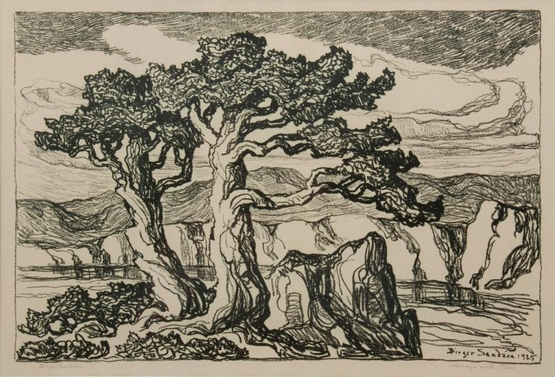 Birger Sandzen 'Arroyo with Trees' Signed Lithograph