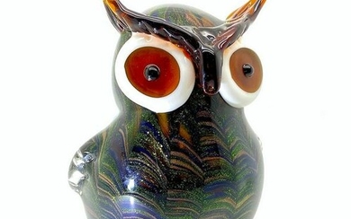Blown glass owl statue with gold dust