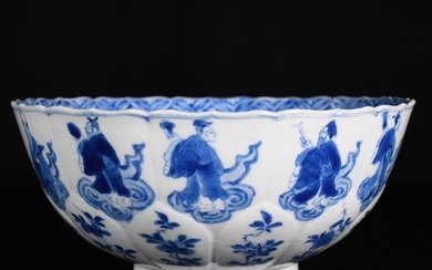Bowl - Bol en porcelaine à décor bleu et blanc d'Immortels - Porcelain