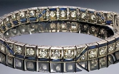 Bracelet Platinum, Art Deco Platinum 7.5 carat Diamond Sapphire's Bracelet