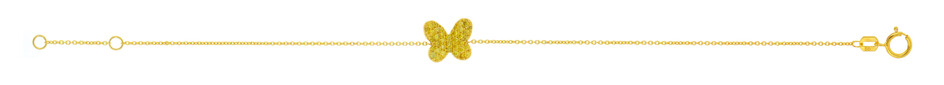 Bracelet or 750 à maille forçat retenant un papillon pavé de diamants jaunes taille brillant, long. 19 cm