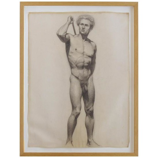 Carl T. Pfeufer Male Nude Study Pencil Drawing