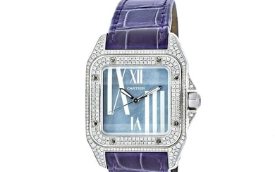 Cartier 18K White Gold Santos 100 Unisex White Gold Diamond Watch