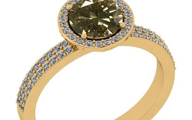 Certified 1.45 Ctw SI1/SI2 Natural Fancy Light Brown Yellow And White Diamond 14K Yellow Gold