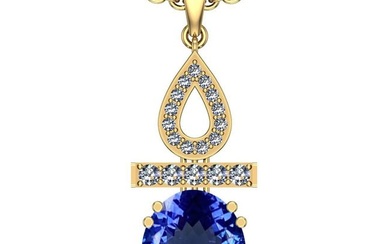 Certified 5.08 Ctw VS/SI1 Tanzanite And Diamond 14k Yellow Gold Victorian Style Necklace