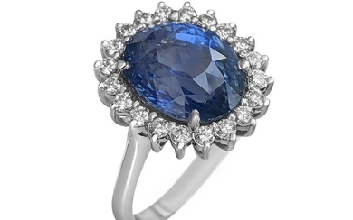 Ceylon 7.40 Carat Blue Sapphire And Diamonds Diana Ring - 18 kt. White gold - Ring - 7.40 ct Sapphire - Diamonds, NO RESERVE