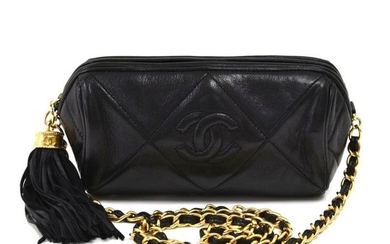Chanel - Chanel Black Quilted Leather Barrel Shoulder Bag + Tassel Shoulder bag