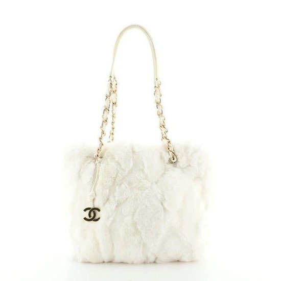 Chanel Vintage Winter White Lapin Fur Shoulder Tote Bag