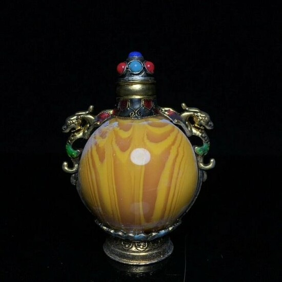 Chinese Copper Hand Made snuff bottle gems Dragon shape
