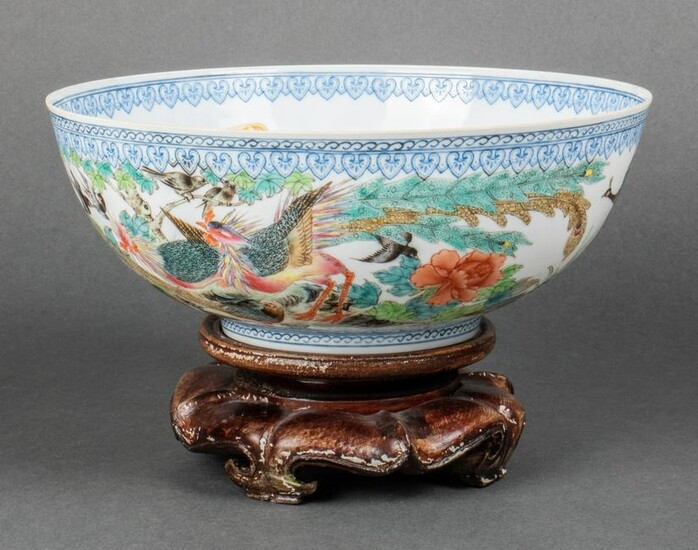 Chinese Eggshell Porcelain Bowl w Birds & Dragon