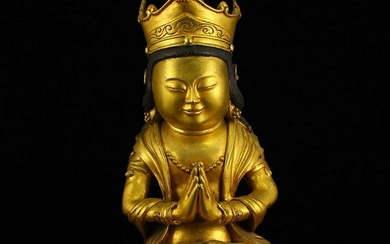 Chinese Gilt Gold Bronze Bodhisattva Statue