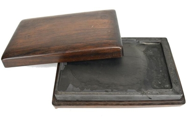 Chinese Inkstone with Old Rosewood Box, 19th Century