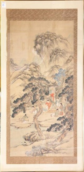 Chinese Landscape scroll painting, framed